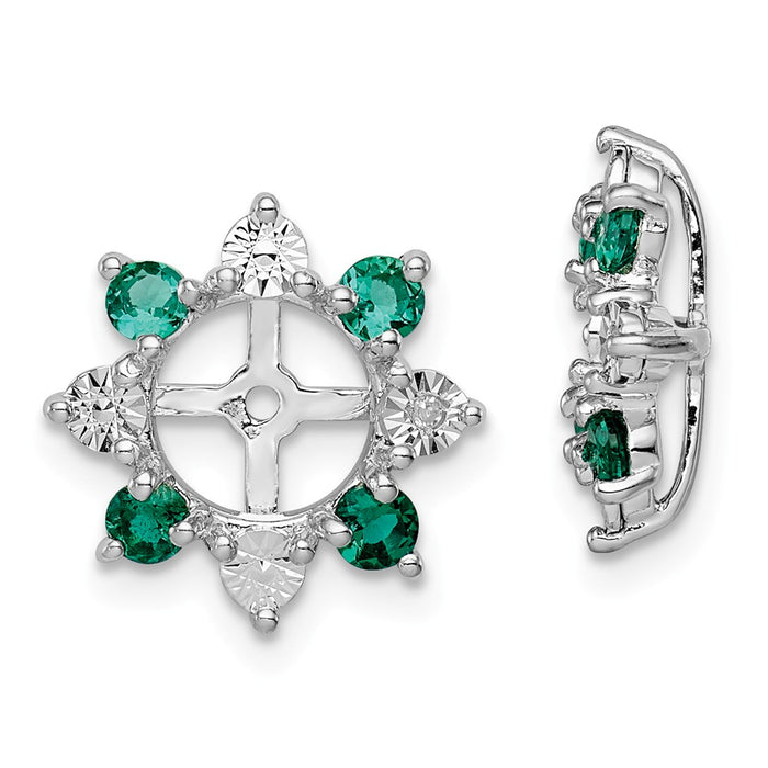 Stella Silver 925 Sterling Silver Rhodium Diamond  & Created Emerald Earring Jacket, 13mm x 13mm