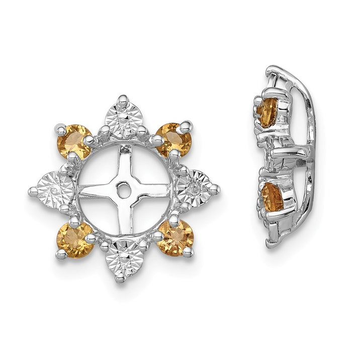 Stella Silver 925 Sterling Silver Rhodium Diamond  & Citrine Earring Jacket, 13mm x 13mm