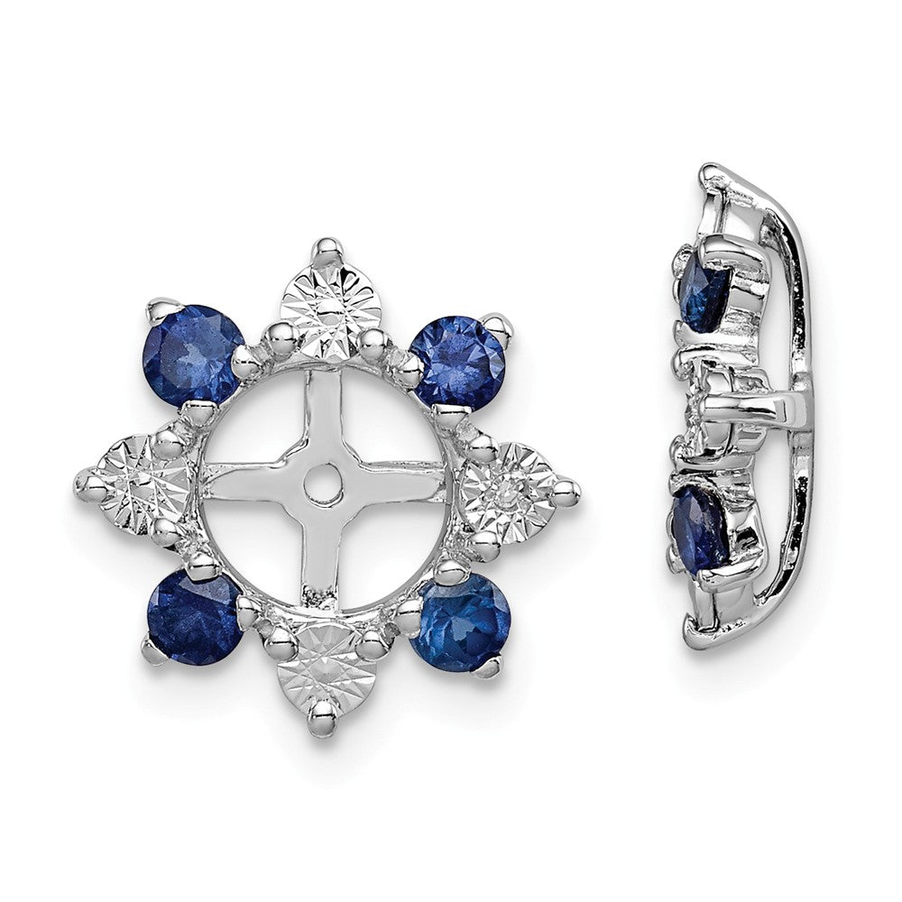 Stella Silver 925 Sterling Silver Rhodium Diamond  & Created Sapphire Earring Jacket, 13mm x 13mm