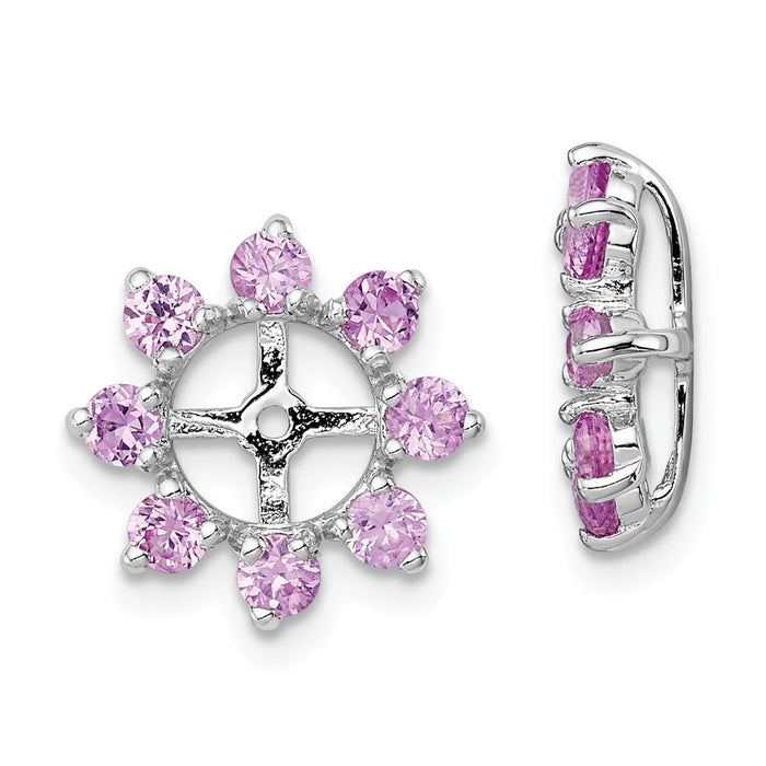 Stella Silver 925 Sterling Silver Rhodium Created Pink Sapphire Earring Jacket, 14mm x 14mm