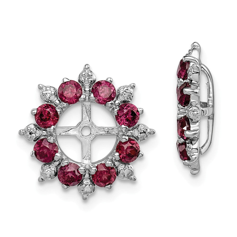 Stella Silver 925 Sterling Silver Rhodium Diamond  & Rhodolite Garnet Earring Jacket, 15mm x 15mm