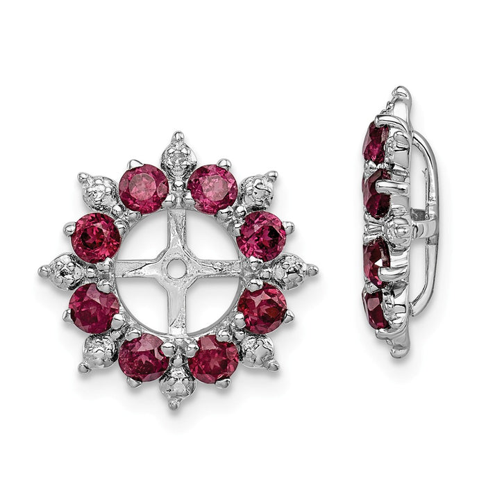 Stella Silver 925 Sterling Silver Rhodium Diamond  & Rhodolite Garnet Earring Jacket, 15mm x 15mm