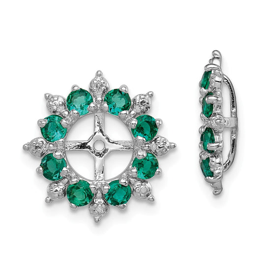 Stella Silver 925 Sterling Silver Rhodium Diamond  & Created Emerald Earring Jacket, 15mm x 15mm
