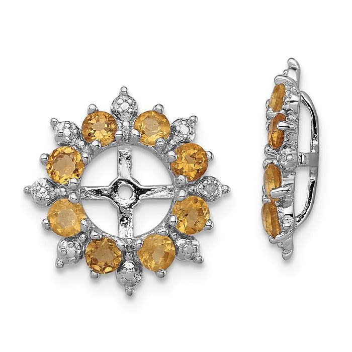 Stella Silver 925 Sterling Silver Rhodium Diamond  & Citrine Earring Jacket, 15mm x 15mm