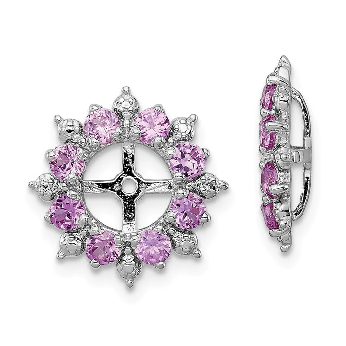 Stella Silver 925 Sterling Silver Rhodium Diamond  & Created Pink Sapphire Earring Jacket, 15mm x 15mm