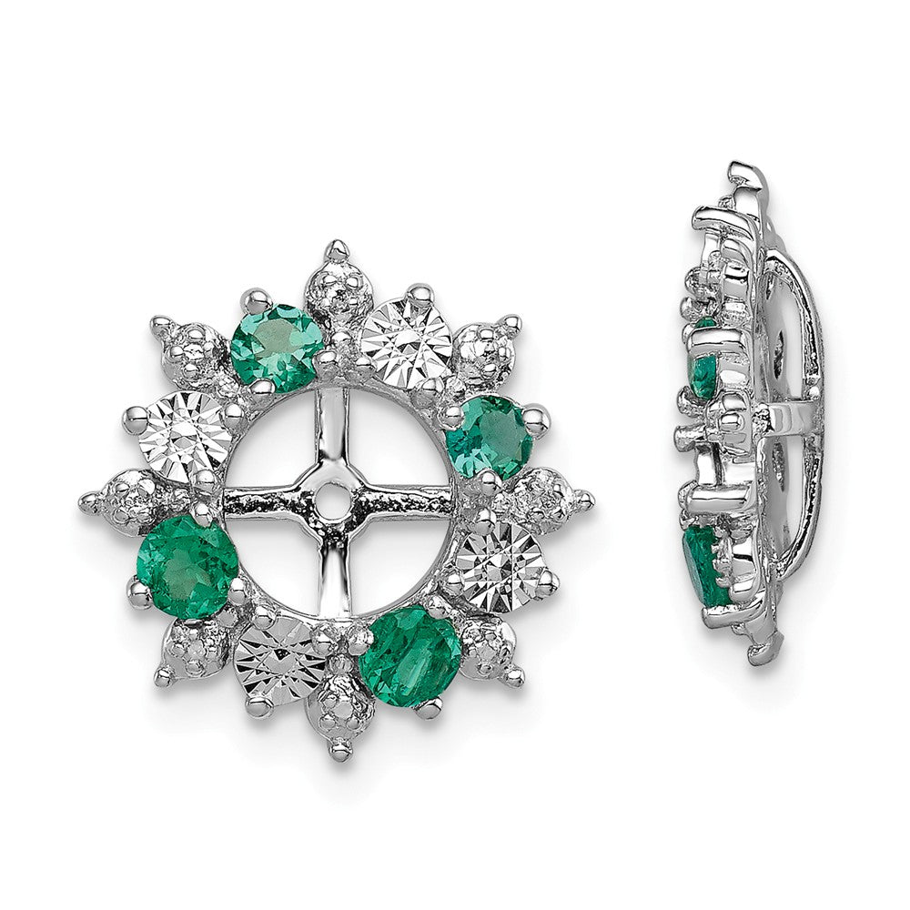 Stella Silver 925 Sterling Silver Rhodium Created Emerald Earring Jacket, 15mm x 15mm