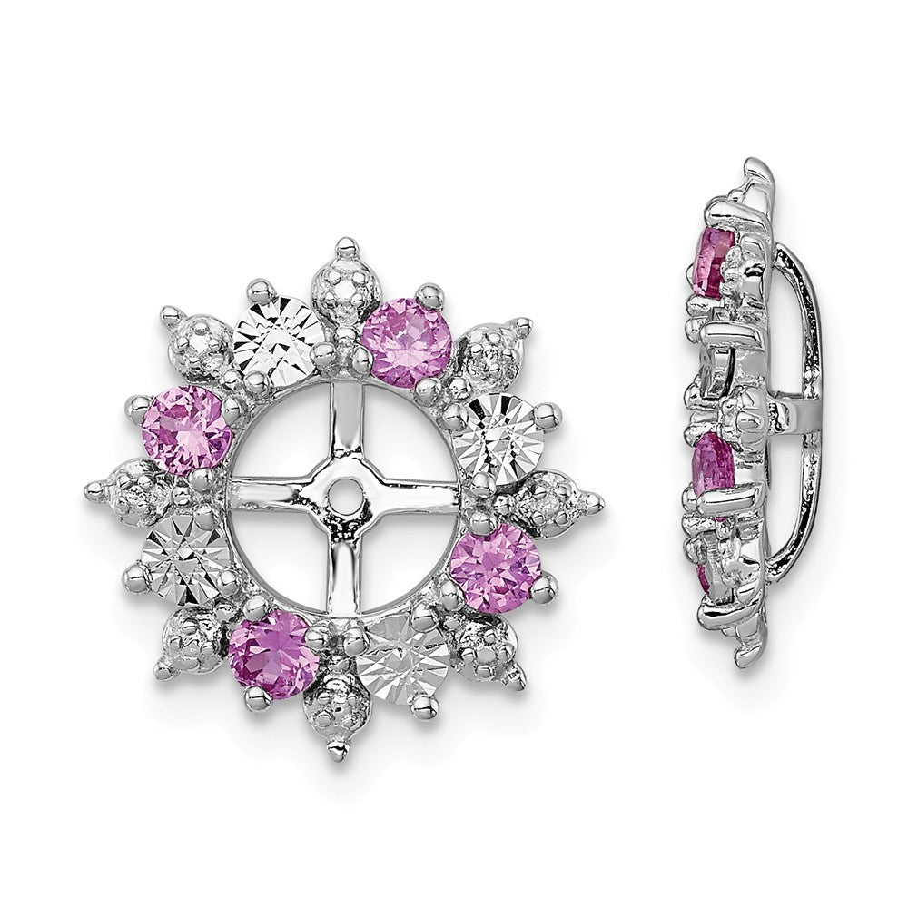 Stella Silver 925 Sterling Silver Rhodium Created Pink Sapphire Earring Jacket, 15mm x 15mm