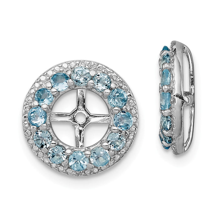 Stella Silver 925 Sterling Silver Rhodium Diamond  & Swiss Blue Topaz Earring Jacket, 12mm x 12mm