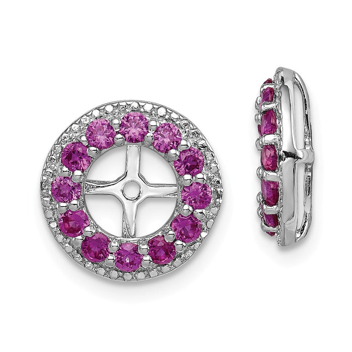 Stella Silver 925 Sterling Silver Rhodium Diamond  & Created Ruby Earring Jacket, 12mm x 12mm