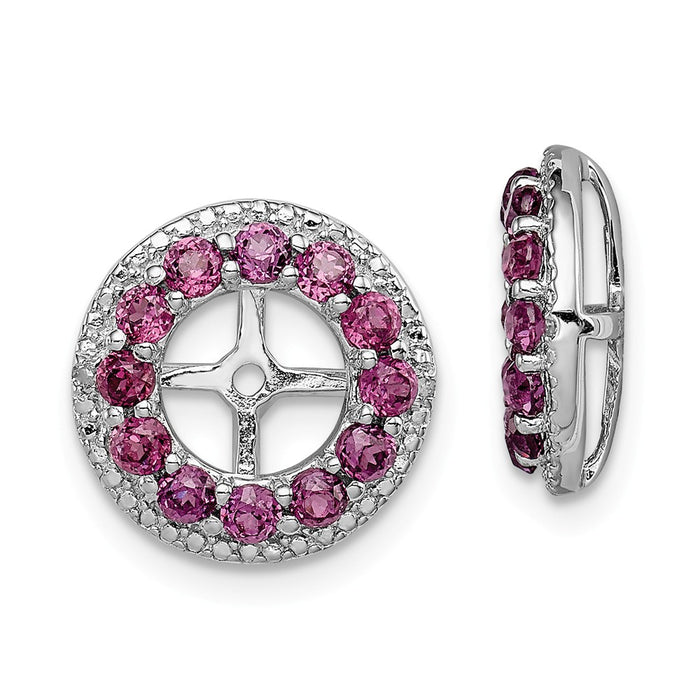 Stella Silver 925 Sterling Silver Rhodium Diamond  & Rhodolite Garnet Earring Jacket, 12mm x 12mm