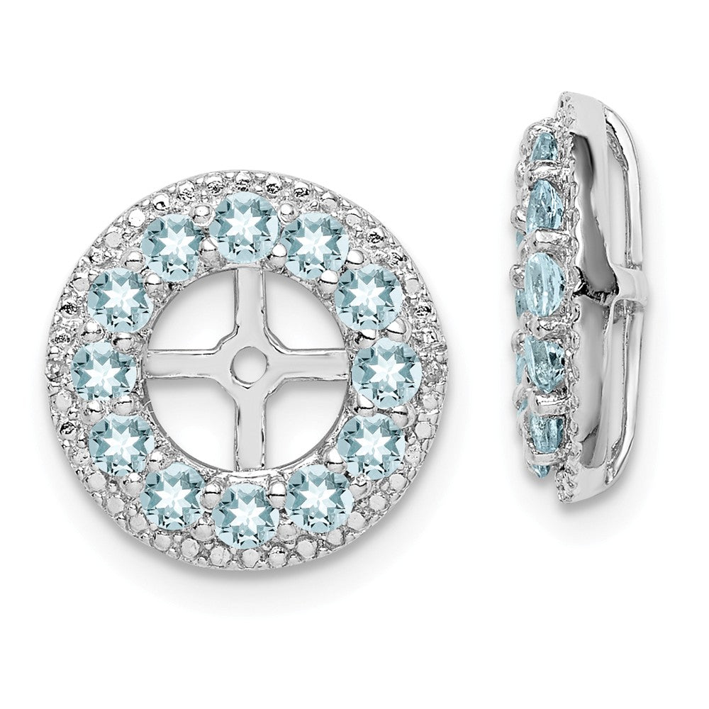 Stella Silver 925 Sterling Silver Rhodium Diamond  & Aquamarine Earring Jacket, 12mm x 12mm