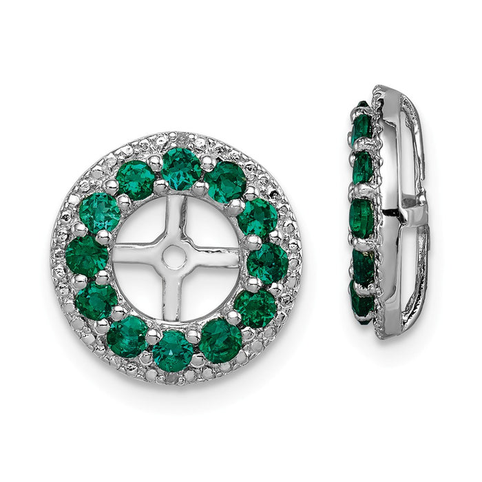 Stella Silver 925 Sterling Silver Rhodium Diamond  & Created Emerald Earring Jacket, 12mm x 12mm