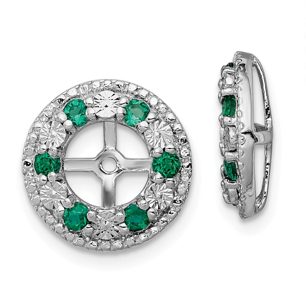 Stella Silver 925 Sterling Silver Rhodium Created Emerald Earring Jacket, 13mm x 13mm