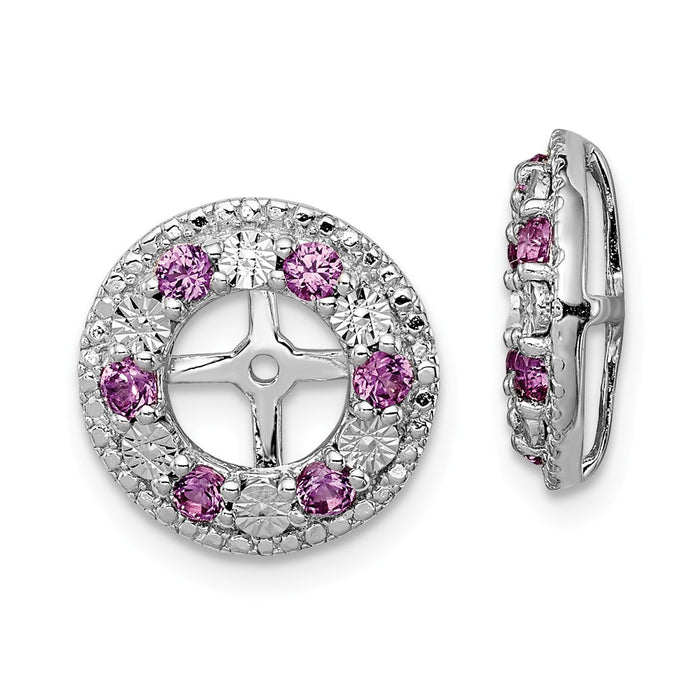 Stella Silver 925 Sterling Silver Rhodium Created Pink Sapphire Earring Jacket, 13mm x 13mm