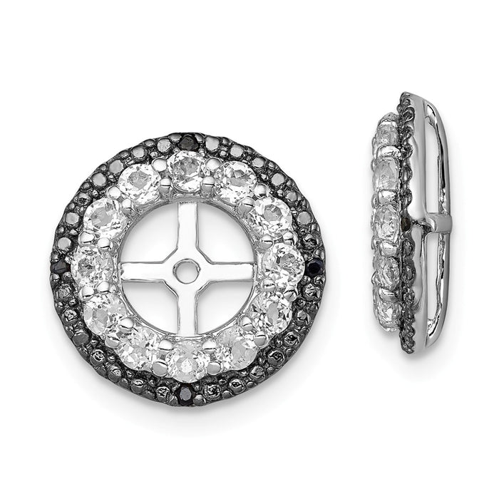 Stella Silver 925 Sterling Silver Rhodium White Topaz & Black Sapphire Earring Jacket, 13mm x 13mm