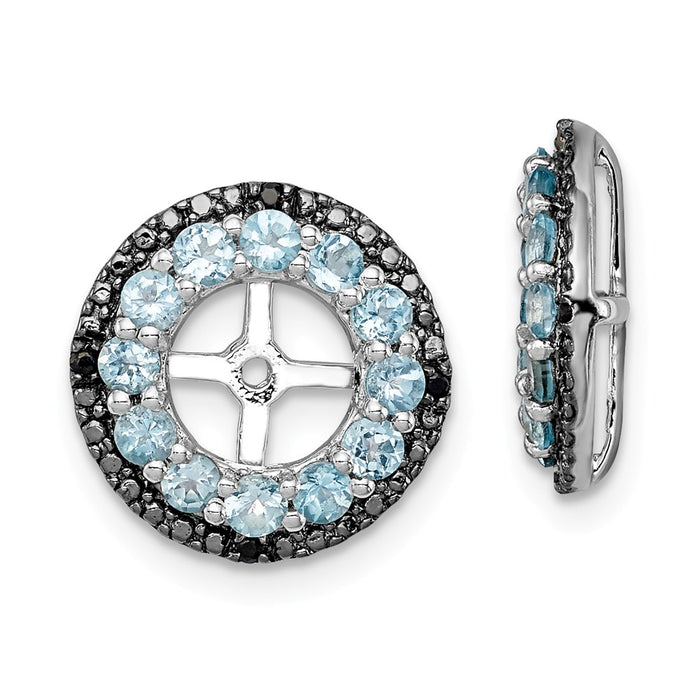 Stella Silver 925 Sterling Silver Rhodium Swiss Blue Topaz & Black Sapphire Earring Jacket, 13mm x 13mm