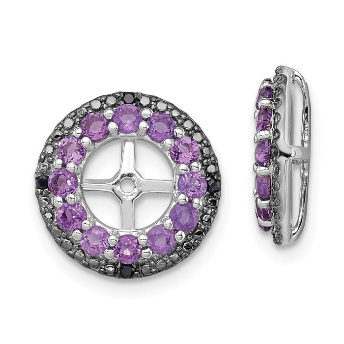 Stella Silver 925 Sterling Silver Rhodium Amethyst & Black Sapphire Earring Jacket, 13mm x 13mm