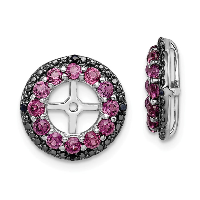 Stella Silver 925 Sterling Silver Rhodium Rhodolite Garnet & Black Sapphire Earring Jacket, 13mm x 13mm