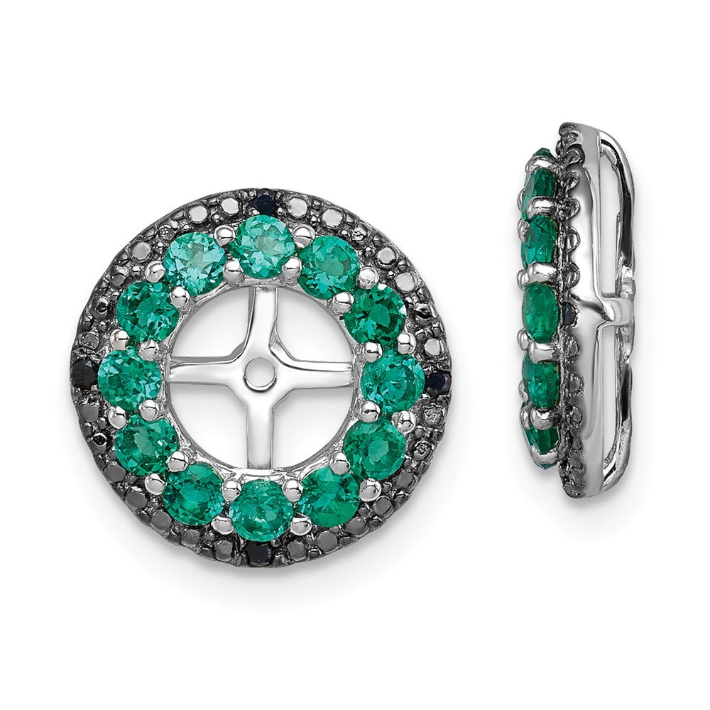 Stella Silver 925 Sterling Silver Rhodium Created Emerald & Black Sapphire Earring Jacket, 13mm x 13mm