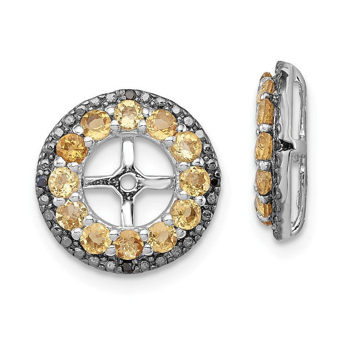 Stella Silver 925 Sterling Silver Rhodium Citrine & Black Sapphire Earring Jacket, 13mm x 13mm