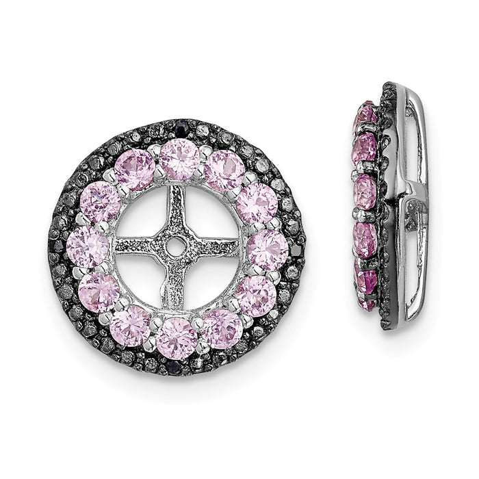 Stella Silver 925 Sterling Silver Rhodium Crted Pink Sapphire & Black Sapphire Earring Jacket, 13mm x 13mm