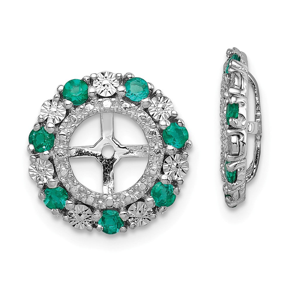 Stella Silver 925 Sterling Silver Rhodium Created Emerald Earring Jacket, 13mm x 13mm