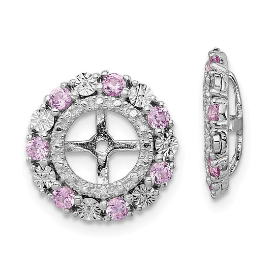 Stella Silver 925 Sterling Silver Rhodium Created Pink Sapphire Earring Jacket, 13mm x 13mm