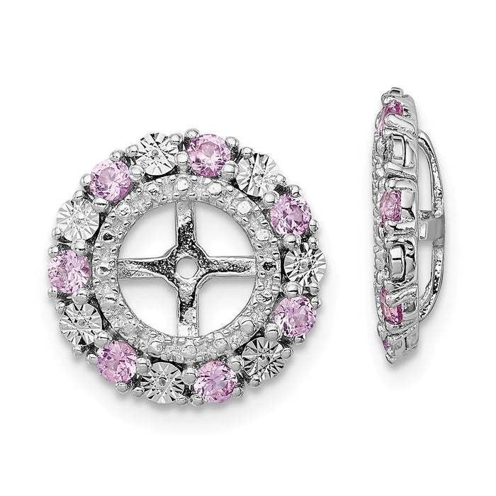 Stella Silver 925 Sterling Silver Rhodium Created Pink Sapphire Earring Jacket, 13mm x 13mm