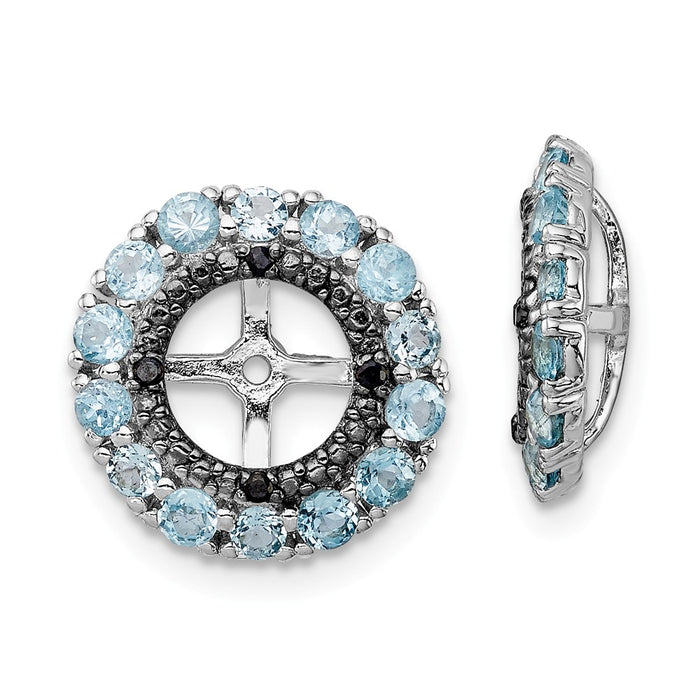 Stella Silver 925 Sterling Silver Rhodium Swiss Blue Topaz & Black Sapphire Earring Jacket, 13mm x 13mm