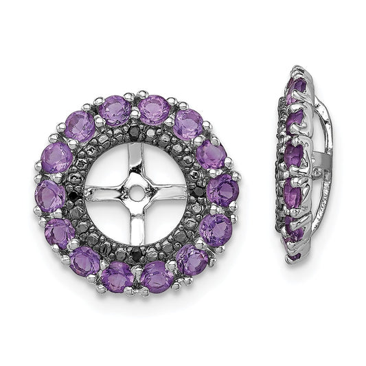 Stella Silver 925 Sterling Silver Rhodium Amethyst & Black Sapphire Earring Jacket, 13mm x 13mm