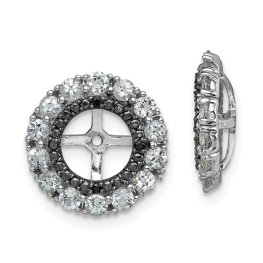 Stella Silver 925 Sterling Silver Rhodium Aquamarine & Black Sapphire Earring Jacket, 13mm x 13mm