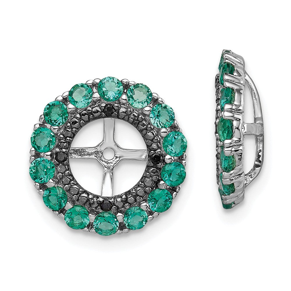 Stella Silver 925 Sterling Silver Rhodium Created Emerald & Black Sapphire Earring Jacket, 13mm x 13mm