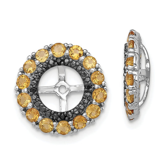 Stella Silver 925 Sterling Silver Rhodium Citrine & Black Sapphire Earring Jacket, 13mm x 13mm