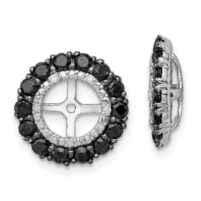 Stella Silver 925 Sterling Silver Rhodium Diamond  & Black Sapphire Earring Jacket, 13mm x 13mm