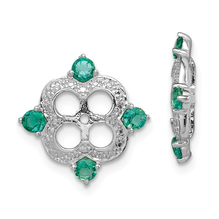 Stella Silver 925 Sterling Silver Rhodium Diamond  & Created Emerald Earring Jacket, 11mm x 11mm