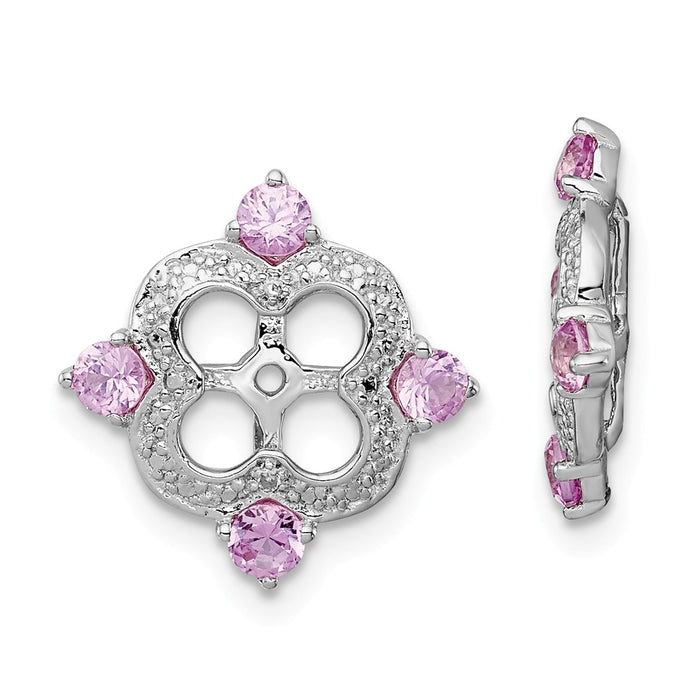 Stella Silver 925 Sterling Silver Rhodium Diamond  & Created Pink Sapphire Earring Jacket, 11mm x 11mm