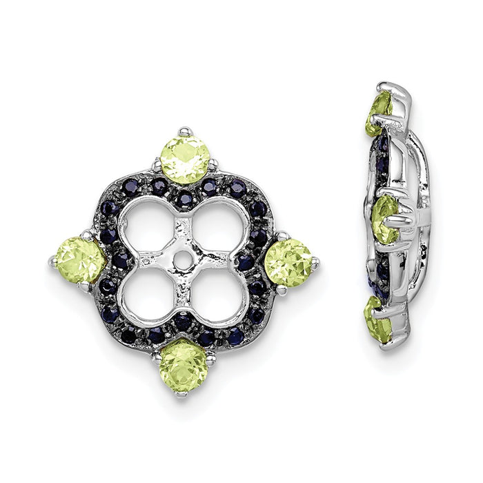 Stella Silver 925 Sterling Silver Rhodium Peridot & Black Sapphire Earring Jacket, 11mm x 11mm