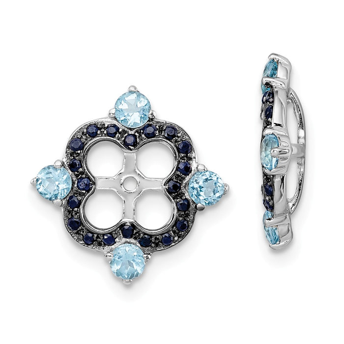 Stella Silver 925 Sterling Silver Rhodium Swiss Blue Topaz & Black Sapphire Earring Jacket, 11mm x 11mm