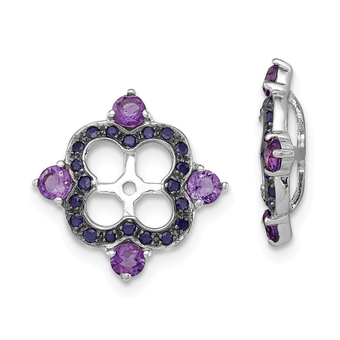 Stella Silver 925 Sterling Silver Rhodium Amethyst & Black Sapphire Earring Jacket, 11mm x 11mm