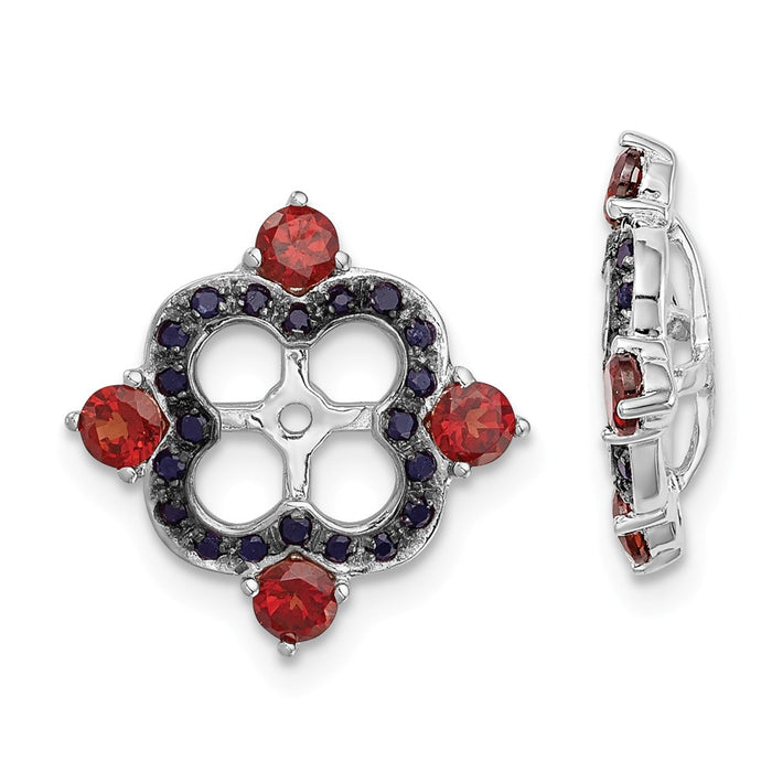 Stella Silver 925 Sterling Silver Rhodium Garnet & Black Sapphire Earring Jacket, 11mm x 11mm