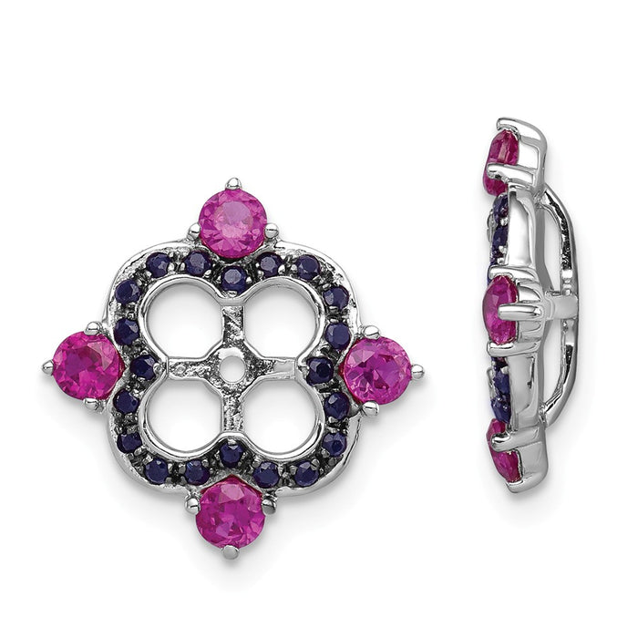 Stella Silver 925 Sterling Silver Rhodium Created Ruby & Black Sapphire Earring Jacket, 11mm x 11mm