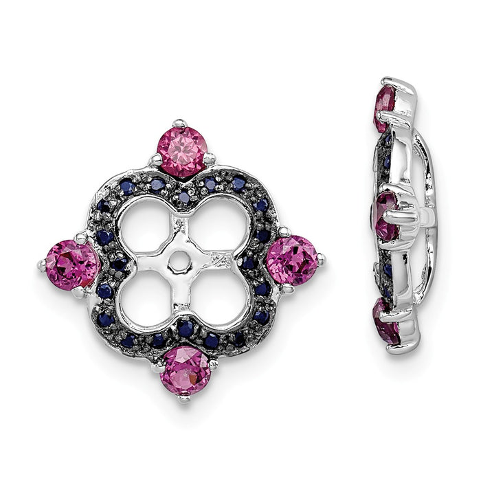 Stella Silver 925 Sterling Silver Rhodium Rhodolite Garnet & Black Sapphire Earring Jacket, 11mm x 11mm