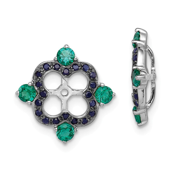 Stella Silver 925 Sterling Silver Rhodium Created Emerald & Black Sapphire Earring Jacket, 11mm x 11mm