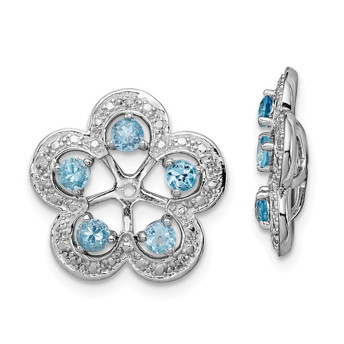 Stella Silver 925 Sterling Silver Rhodium Diamond  & Swiss Blue Topaz Earring Jacket, 16mm x 15mm