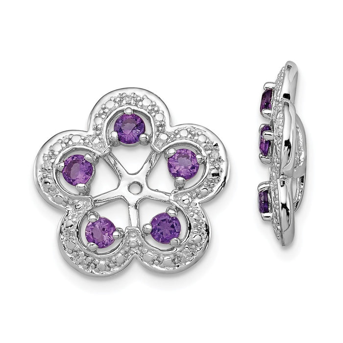 Stella Silver 925 Sterling Silver Rhodium Diamond  & Amethyst Earring Jacket, 16mm x 15mm