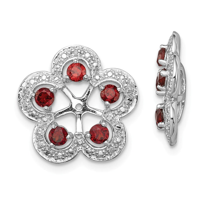 Stella Silver 925 Sterling Silver Rhodium Diamond  & Garnet Earring Jacket, 16mm x 15mm