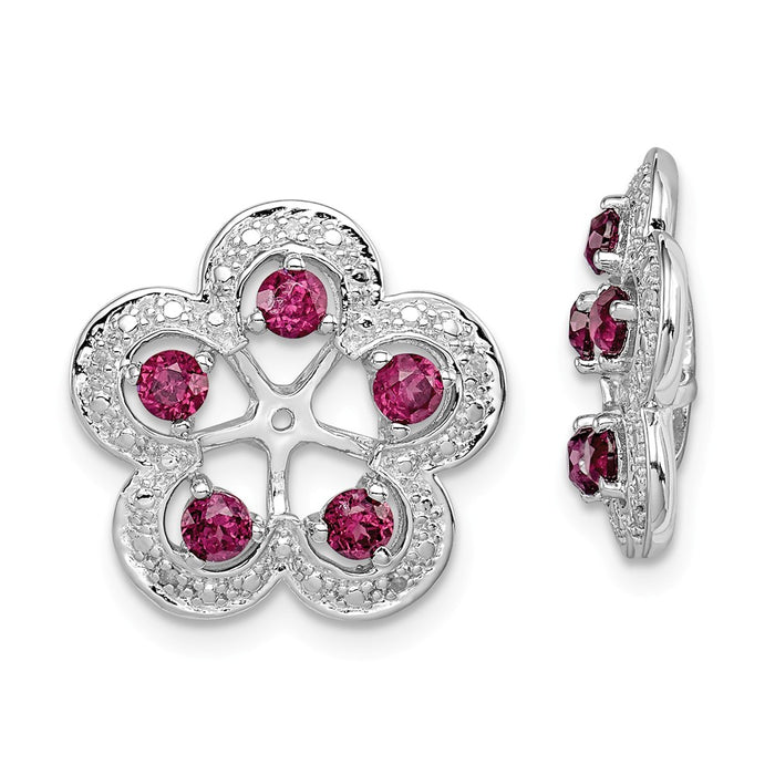 Stella Silver 925 Sterling Silver Rhodium Diamond  & Rhodolite Garnet Earring Jacket, 16mm x 15mm