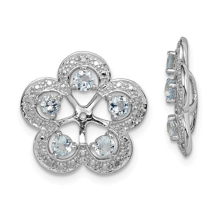 Stella Silver 925 Sterling Silver Rhodium Diamond  & Aquamarine Earring Jacket, 16mm x 15mm