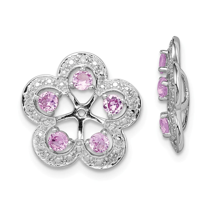 Stella Silver 925 Sterling Silver Rhodium Diamond  & Created Pink Sapphire Earring Jacket, 16mm x 15mm