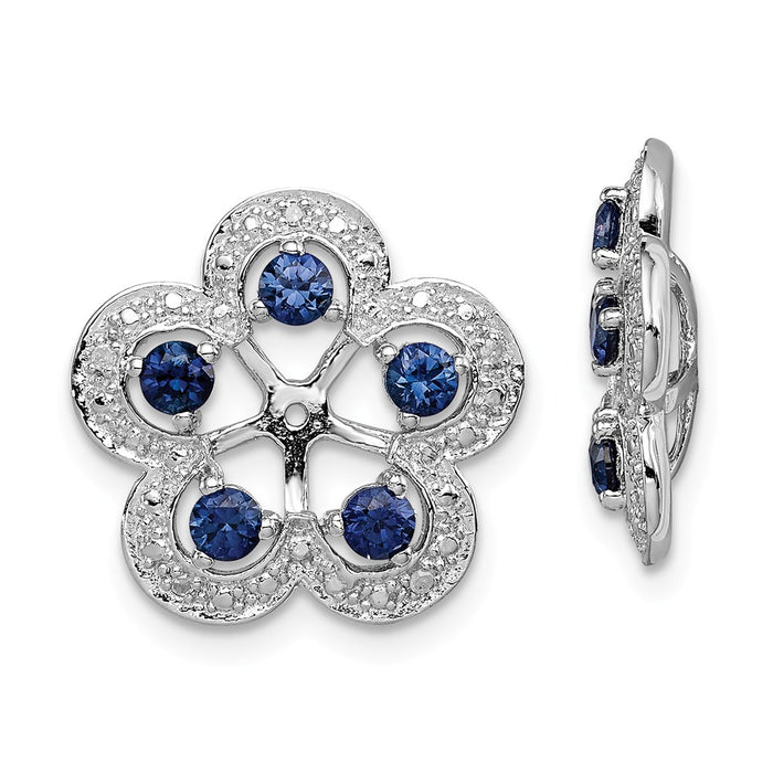 Stella Silver 925 Sterling Silver Rhodium Diamond  & Created Sapphire Earring Jacket, 16mm x 15mm